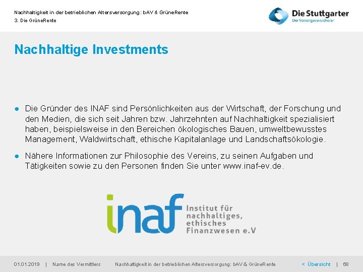 Nachhaltigkeit in der betrieblichen Altersversorgung: b. AV & Grüne. Rente 3. Die Grüne. Rente