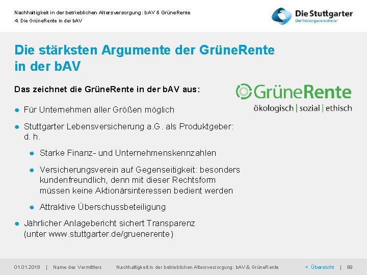 Nachhaltigkeit in der betrieblichen Altersversorgung: b. AV & Grüne. Rente 4. Die Grüne. Rente