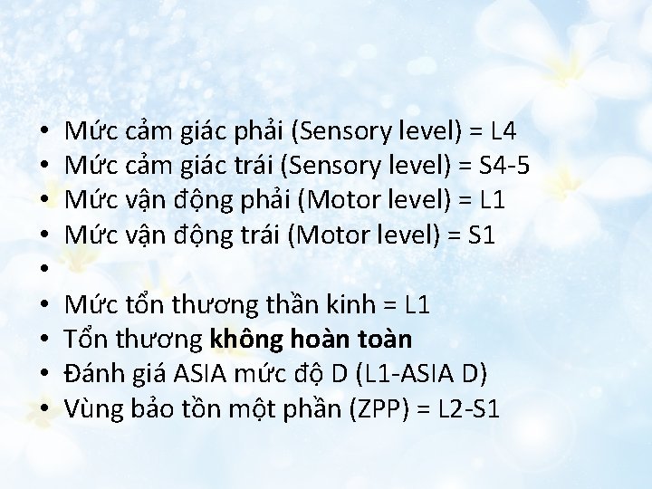  • • • Mức cảm giác phải (Sensory level) = L 4 Mức