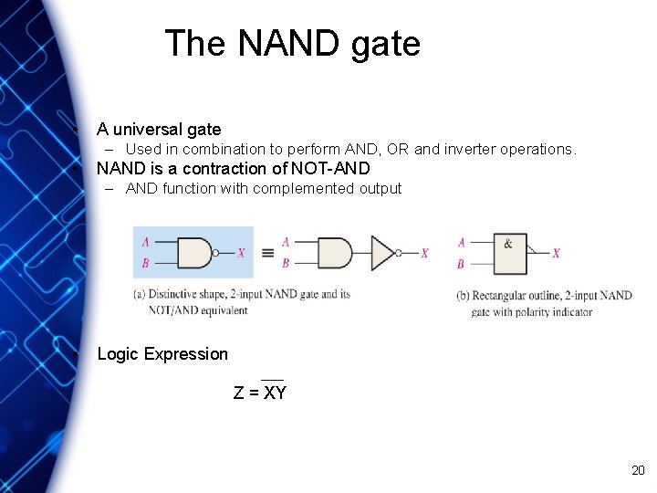 The NAND gate • A universal gate – Used in combination to perform AND,