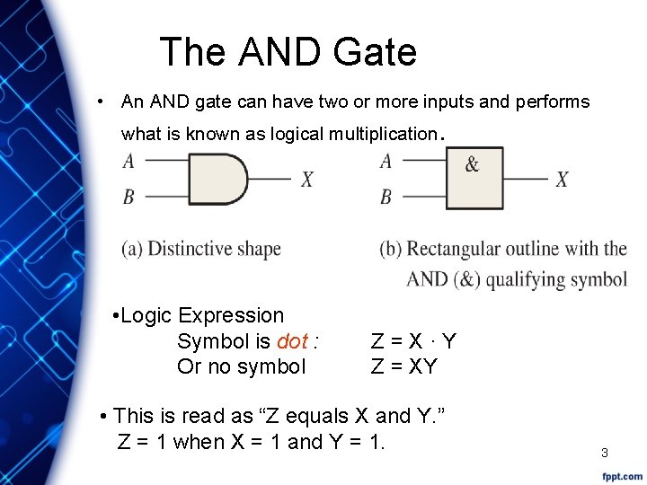 The AND Gate • An AND gate can have two or more inputs and