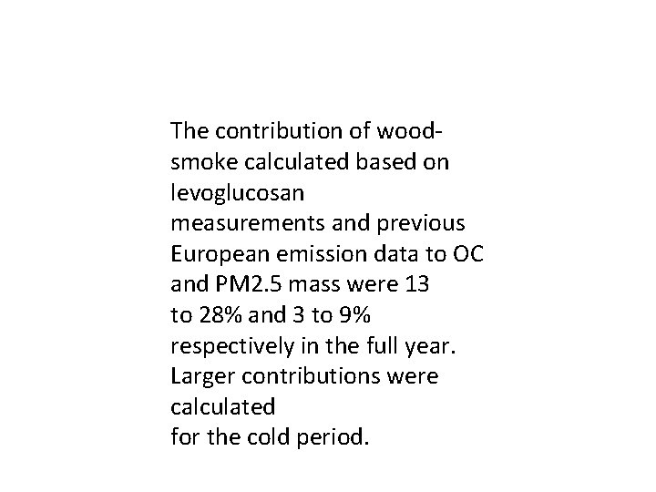 The contribution of woodsmoke calculated based on levoglucosan measurements and previous European emission data