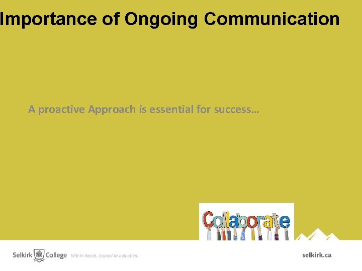 Importance of Ongoing Communication A proactive Approach is essential for success… 