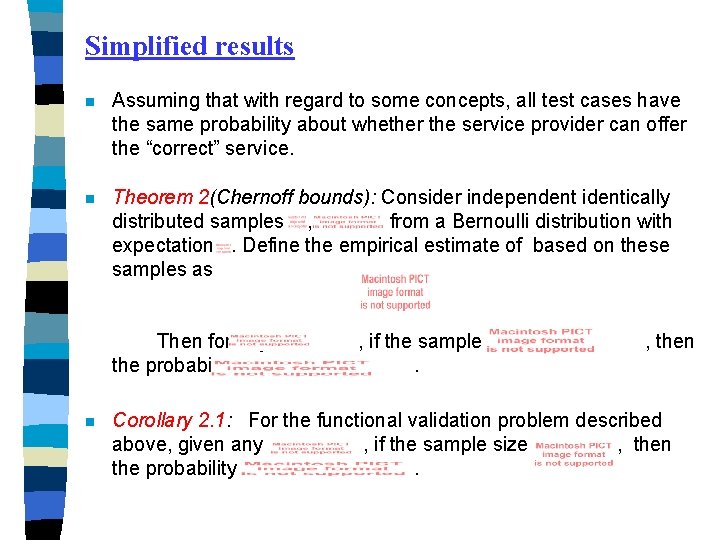 Simplified results n Assuming that with regard to some concepts, all test cases have
