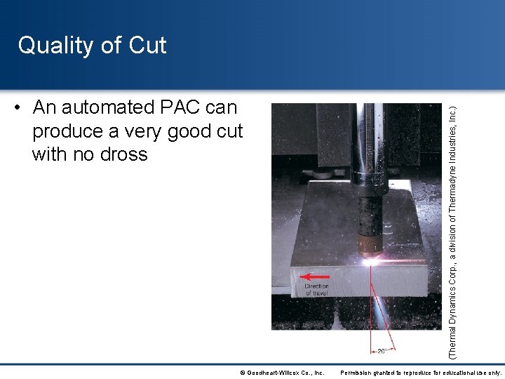  • An automated PAC can produce a very good cut with no dross
