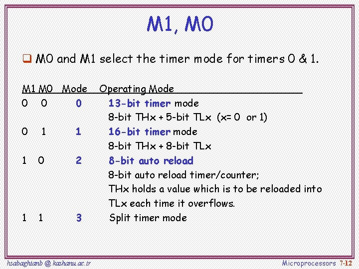 M 1, M 0 q M 0 and M 1 select the timer mode