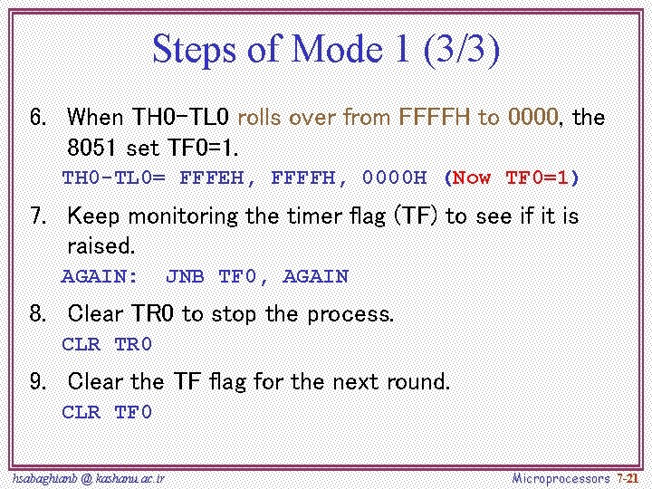 Steps of Mode 1 (3/3) 6. When TH 0 -TL 0 rolls over from
