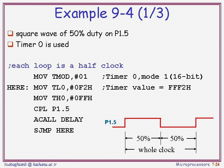 Example 9 -4 (1/3) q square wave of 50% duty on P 1. 5