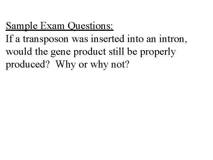 Sample Exam Questions: If a transposon was inserted into an intron, would the gene