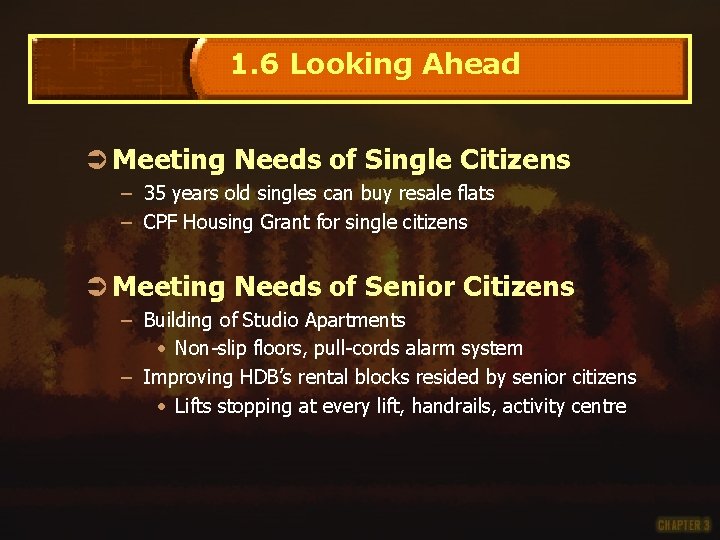 1. 6 Looking Ahead Ü Meeting Needs of Single Citizens – 35 years old