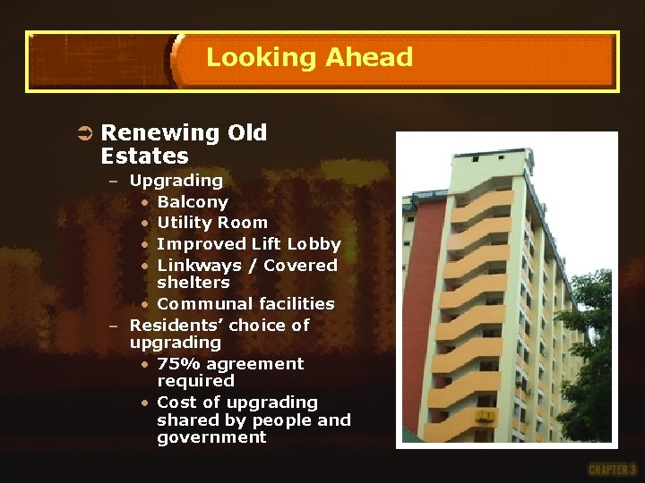 Looking Ahead Ü Renewing Old Estates – Upgrading • Balcony • Utility Room •