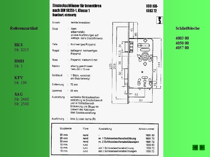 Referenzartikel BKS Nr. 0215 BMH Nr. 1 KFV Nr. 104 SAG Nr. 2460 Nr.