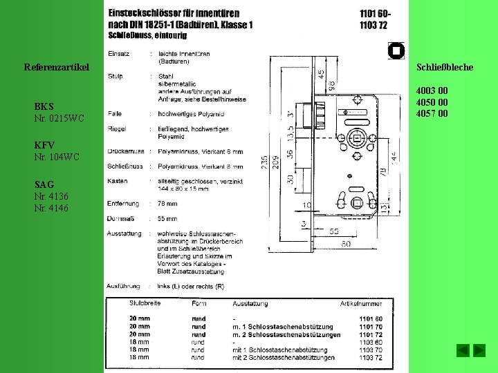 Referenzartikel BKS Nr. 0215 WC KFV Nr. 104 WC SAG Nr. 4136 Nr. 4146