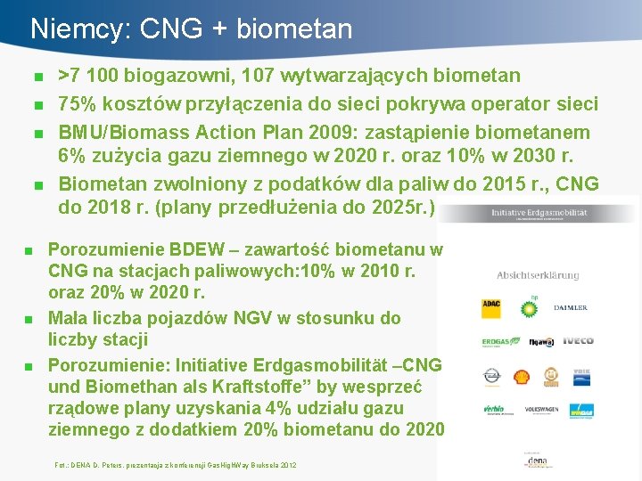 Niemcy: CNG + biometan n n n >7 100 biogazowni, 107 wytwarzających biometan 75%
