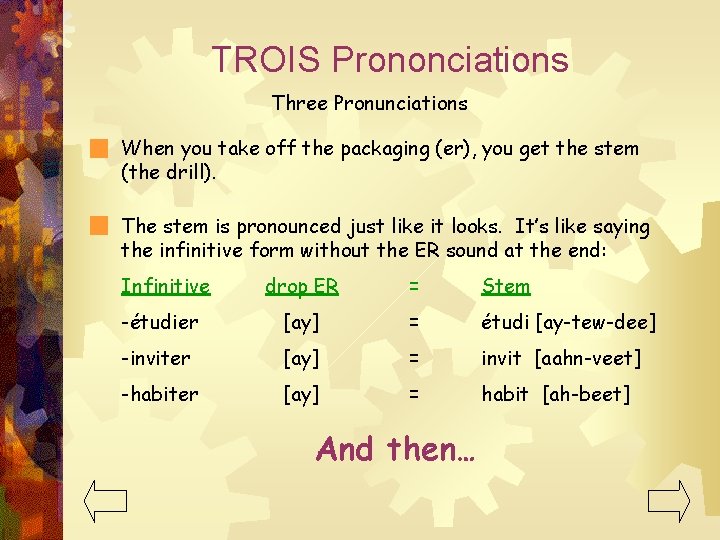 TROIS Prononciations Three Pronunciations When you take off the packaging (er), you get the