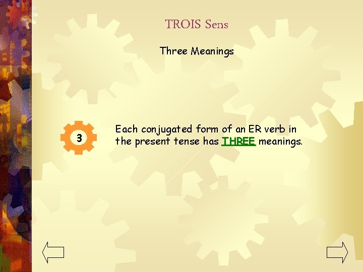 TROIS Sens Three Meanings 3 Each conjugated form of an ER verb in the