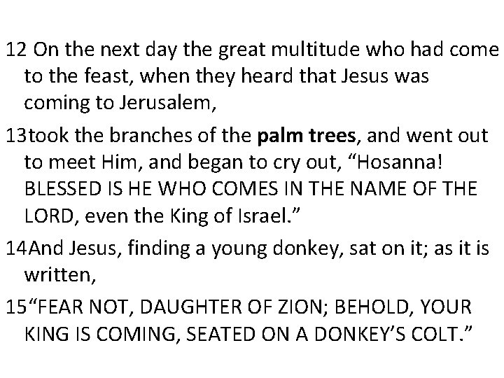 12 On the next day the great multitude who had come to the feast,