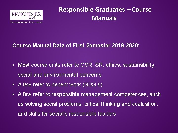 Responsible Graduates – Course Manuals Course Manual Data of First Semester 2019 -2020: •