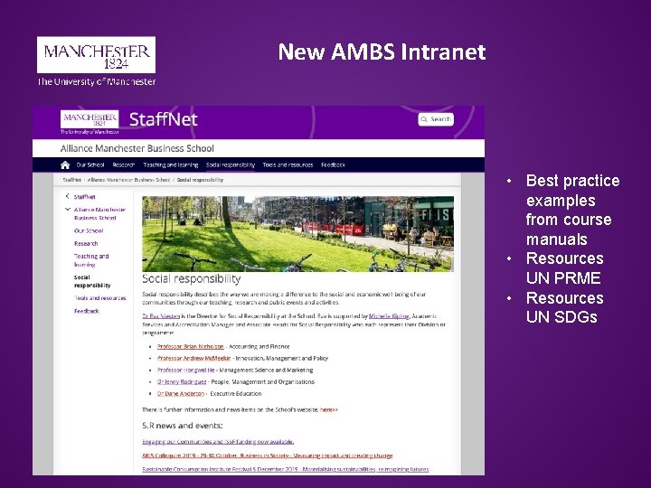 New AMBS Intranet • Best practice examples from course manuals • Resources UN PRME