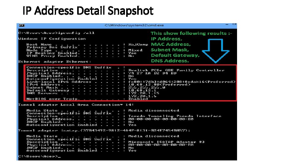 IP Address Detail Snapshot 