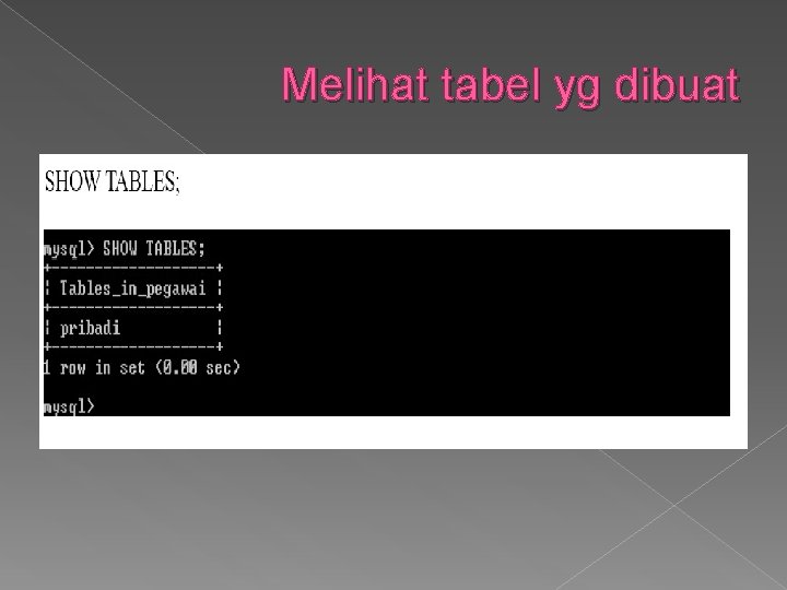 Melihat tabel yg dibuat 