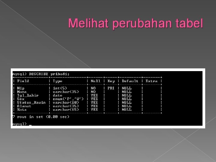 Melihat perubahan tabel 