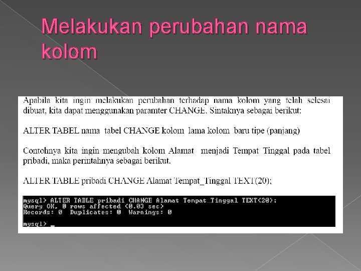 Melakukan perubahan nama kolom 