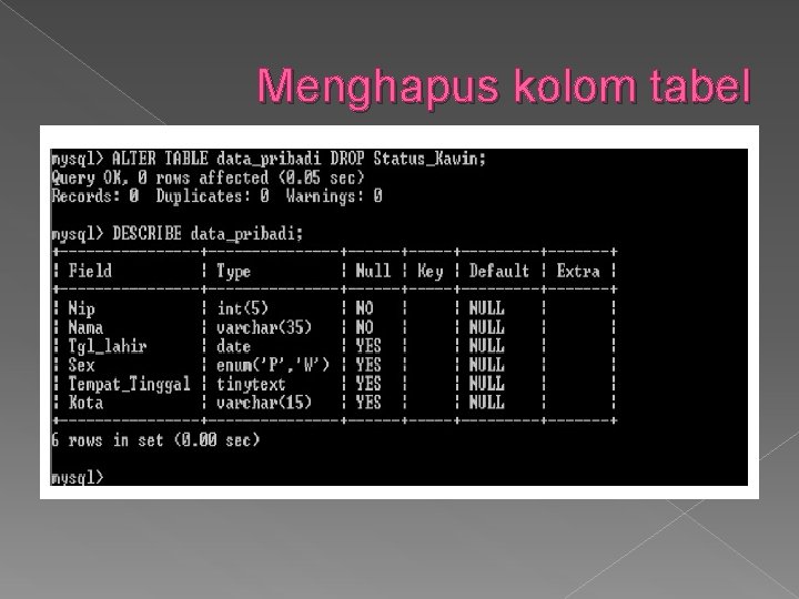 Menghapus kolom tabel 