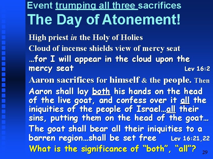 Event trumping all three sacrifices The Day of Atonement! High priest in the Holy