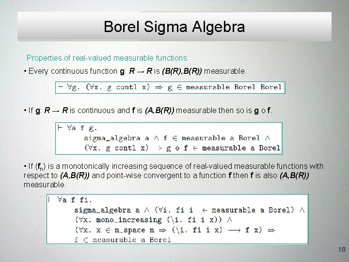 Borel Sigma Algebra Properties of real-valued measurable functions • Every continuous function g: R Borel Sigma Algebra Properties of real-valued measurable functions • Every continuous function g: R