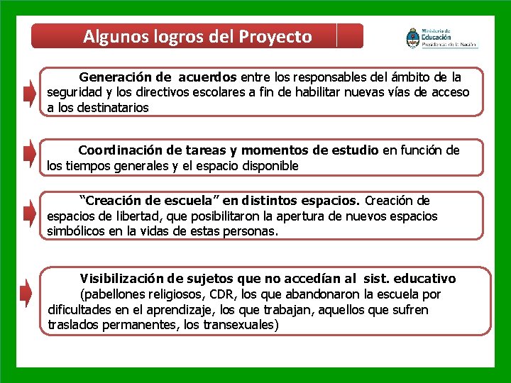 Algunos logros del Proyecto Generación de acuerdos entre los responsables del ámbito de la
