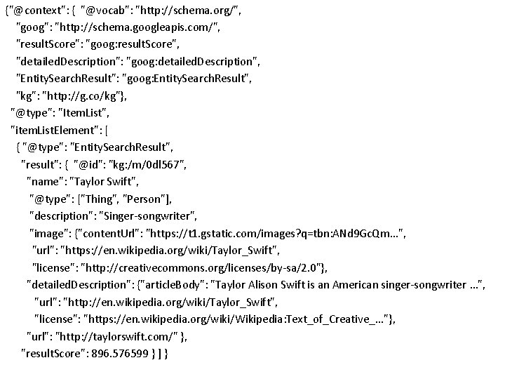 {"@context": { "@vocab": "http: //schema. org/", "goog": "http: //schema. googleapis. com/", "result. Score": "goog:
