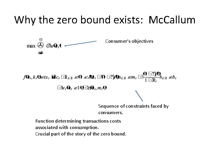 Why the zero bound exists: Mc. Callum Consumer’s objectives Sequence of constraints faced by