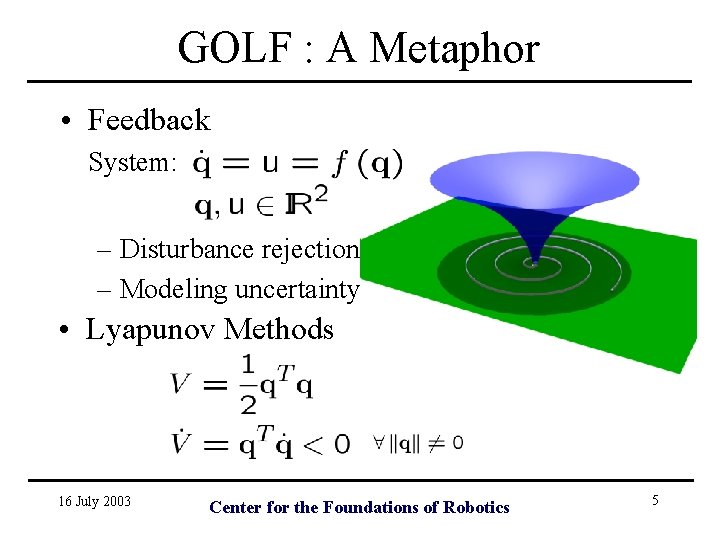 GOLF : A Metaphor • Feedback System: – Disturbance rejection – Modeling uncertainty •