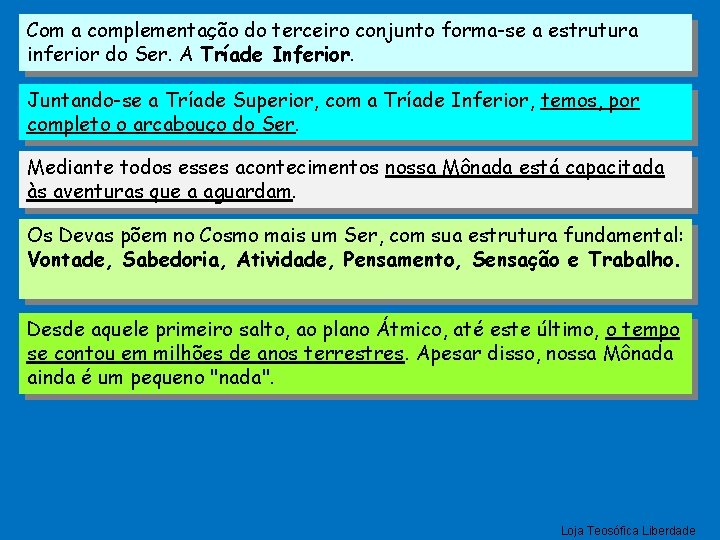 Com a complementação do terceiro conjunto forma-se a estrutura inferior do Ser. A Tríade