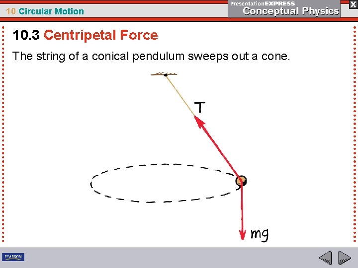 10 Circular Motion 10. 3 Centripetal Force The string of a conical pendulum sweeps