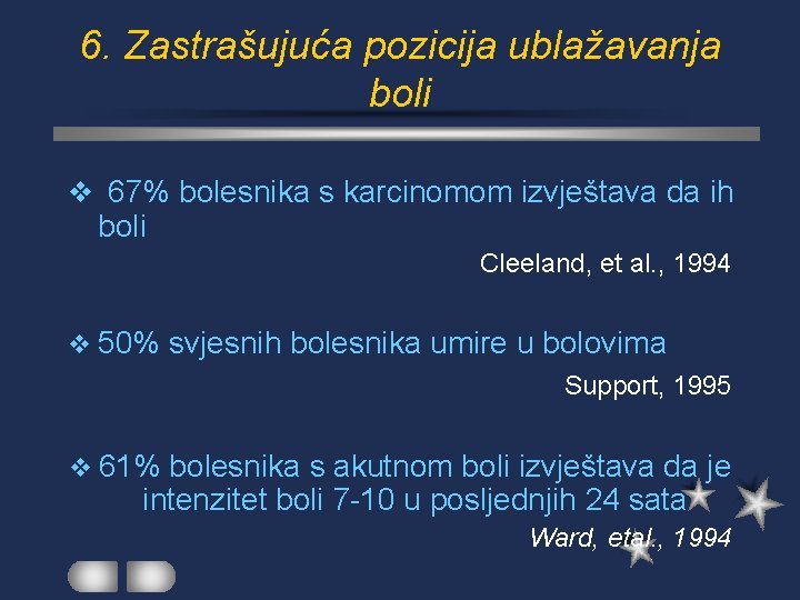 6. Zastrašujuća pozicija ublažavanja boli v 67% bolesnika s karcinomom izvještava da ih boli