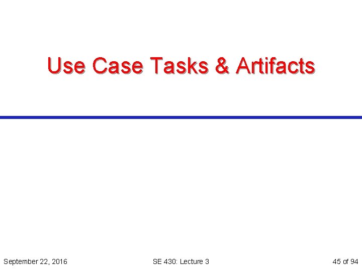 Use Case Tasks & Artifacts September 22, 2016 SE 430: Lecture 3 45 of