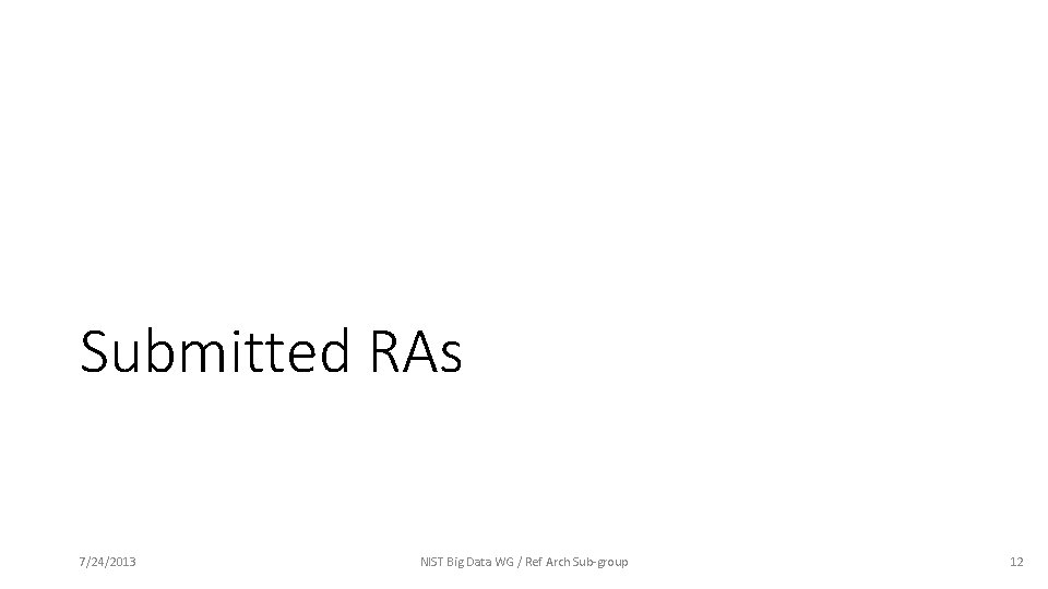 Submitted RAs 7/24/2013 NIST Big Data WG / Ref Arch Sub-group 12 