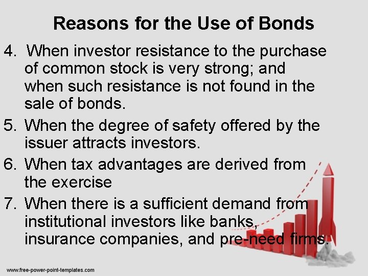 Reasons for the Use of Bonds 4. When investor resistance to the purchase of