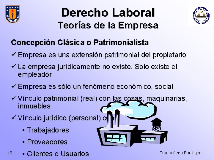 Derecho Laboral Teorías de la Empresa Concepción Clásica o Patrimonialista ü Empresa es una Derecho Laboral Teorías de la Empresa Concepción Clásica o Patrimonialista ü Empresa es una
