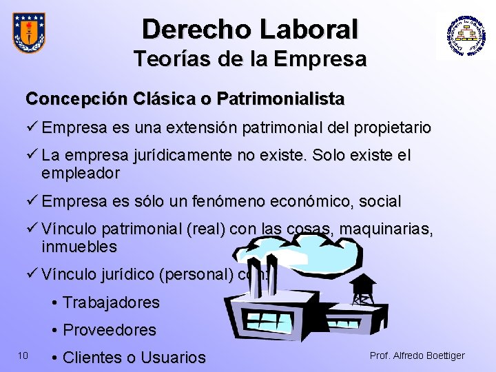 Derecho Laboral Teorías de la Empresa Concepción Clásica o Patrimonialista ü Empresa es una