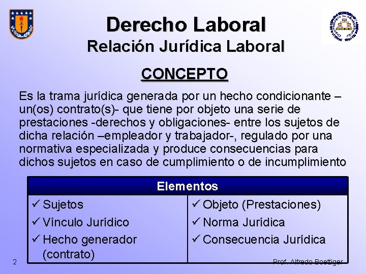 Derecho Laboral Relación Jurídica Laboral CONCEPTO Es la trama jurídica generada por un hecho