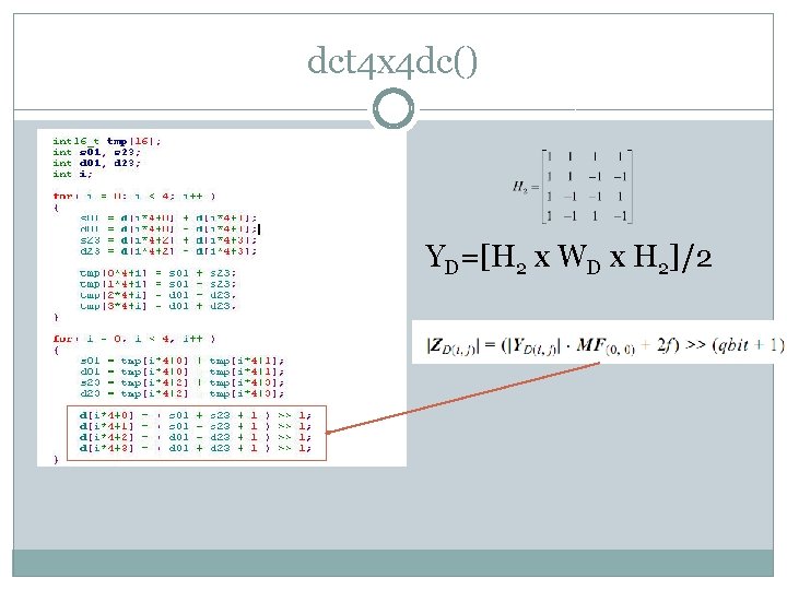 dct 4 x 4 dc() YD=[H 2 x WD x H 2]/2 