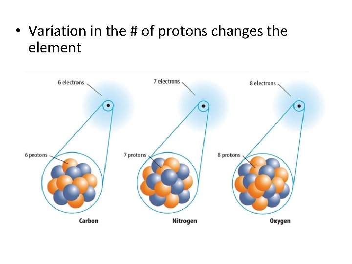  • Variation in the # of protons changes the element 