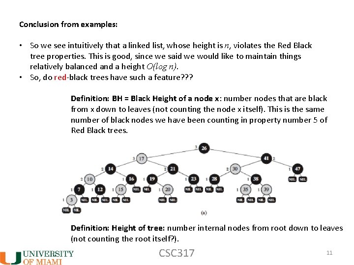 Conclusion from examples: • So we see intuitively that a linked list, whose height