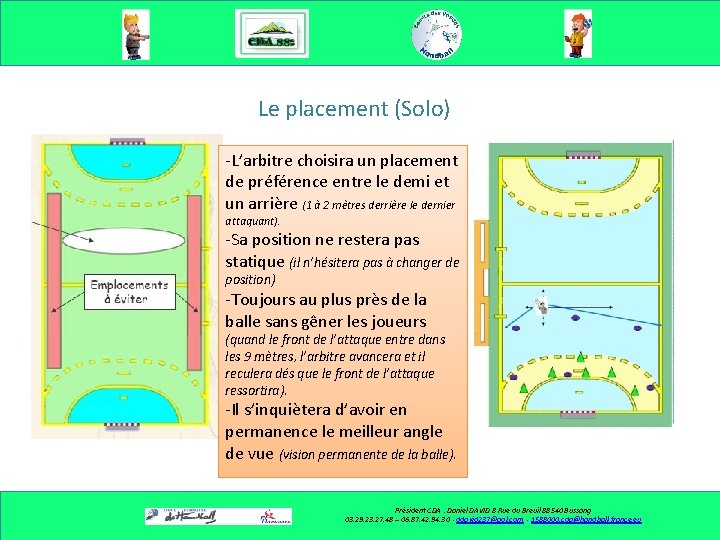 Le placement (Solo) -L’arbitre choisira un placement de préférence entre le demi et un