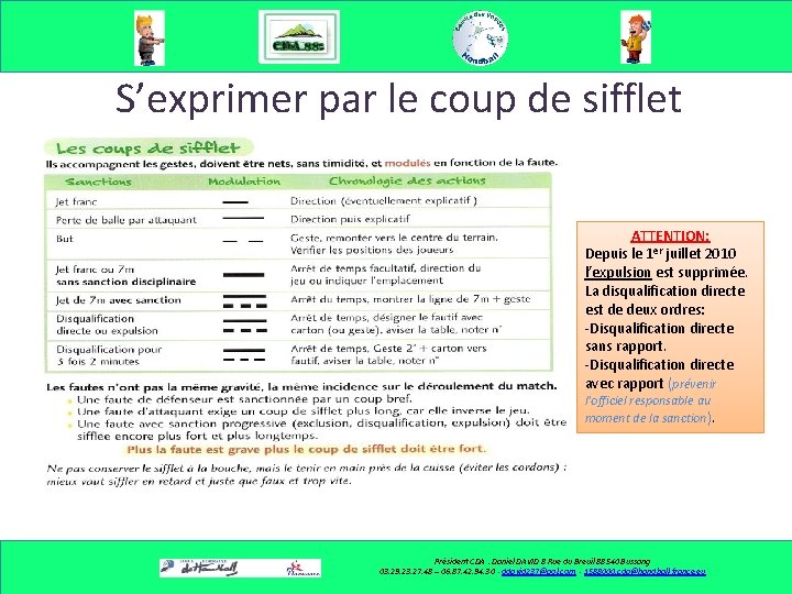 S’exprimer par le coup de sifflet ATTENTION: Depuis le 1 er juillet 2010 l’expulsion