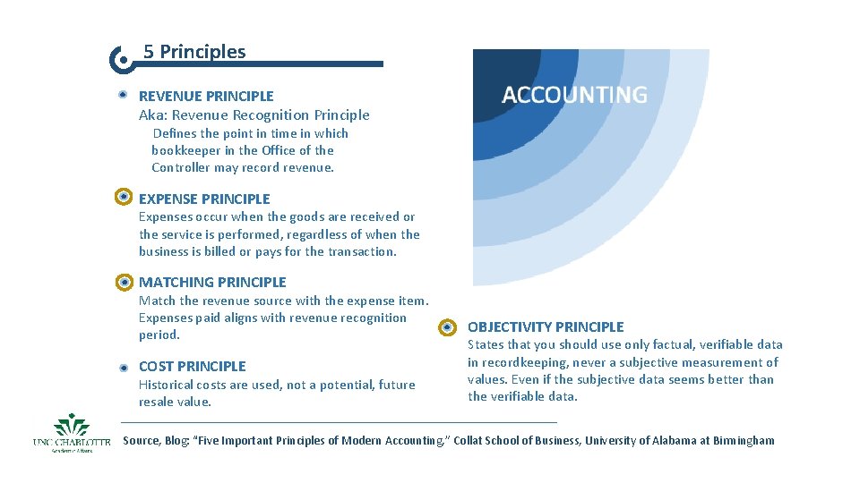 5 Principles REVENUE PRINCIPLE Aka: Revenue Recognition Principle Defines the point in time in