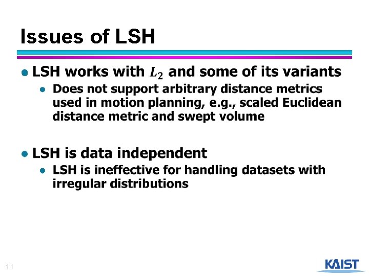 Issues of LSH ● 11 